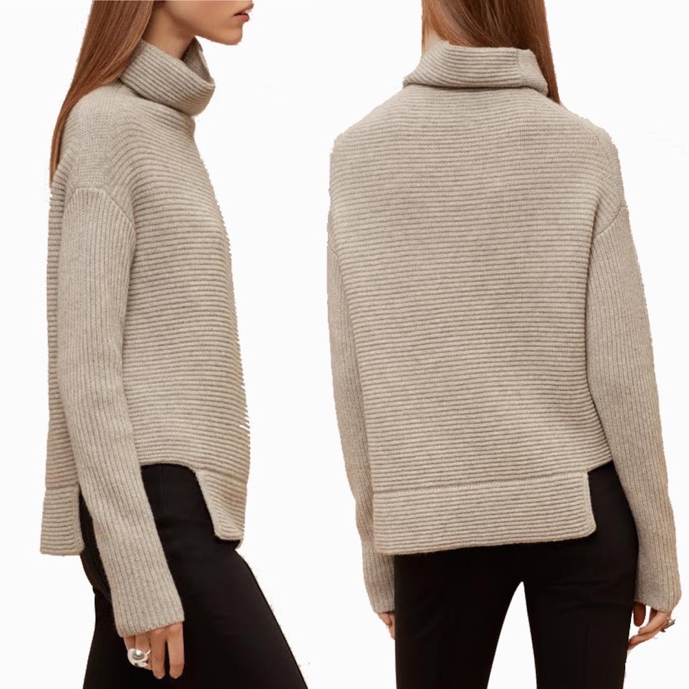 Aritzia Babaton Mika Cream Wool Cashmere knit Cozy Cotagecore Sweater Sz XXS/XS - Picture 4 of 13